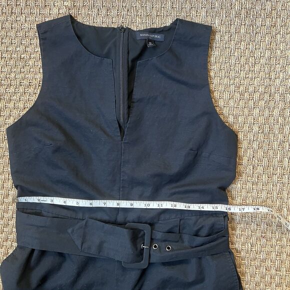 Banana Republic Romper Jumpsuit Black Linen/Cotton Wide Leg Cropped Belted Sz 10 - Picture 5 of 9